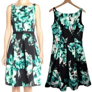 NORDSTROM ELIZA J NEW Tiered Ruffle Black & Green Floral Print Dress – Size 10